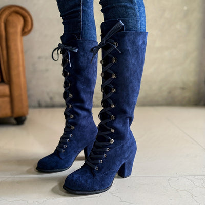 Chunky Heel Lace-Up Boots – Women’s Knee-High Style - Lunavitae