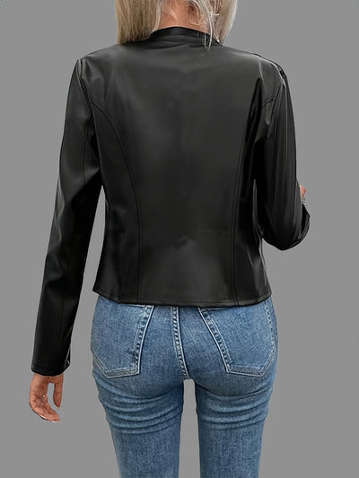 Elegant Black PU Jacket – Chic Fall/Winter Style - Lunavitae