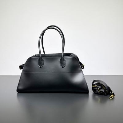 Wide-Base Structured Soft Leather Tote Bag
