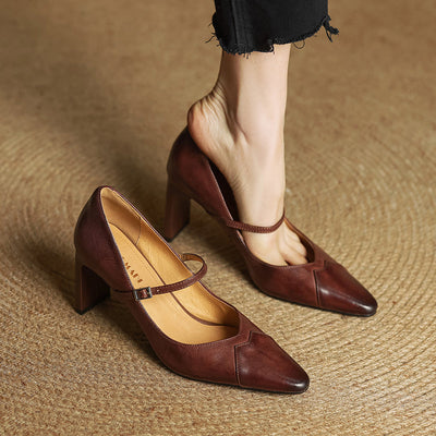 Emily Genuine Leather Heels - Lunavitae