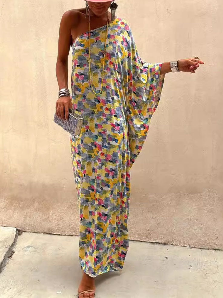 Casual Holiday Ink-dye Print Off-shoulder Maxi Dress - Lunavitae