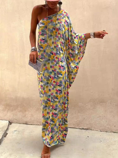 Casual Holiday Ink-dye Print Off-shoulder Maxi Dress - Lunavitae
