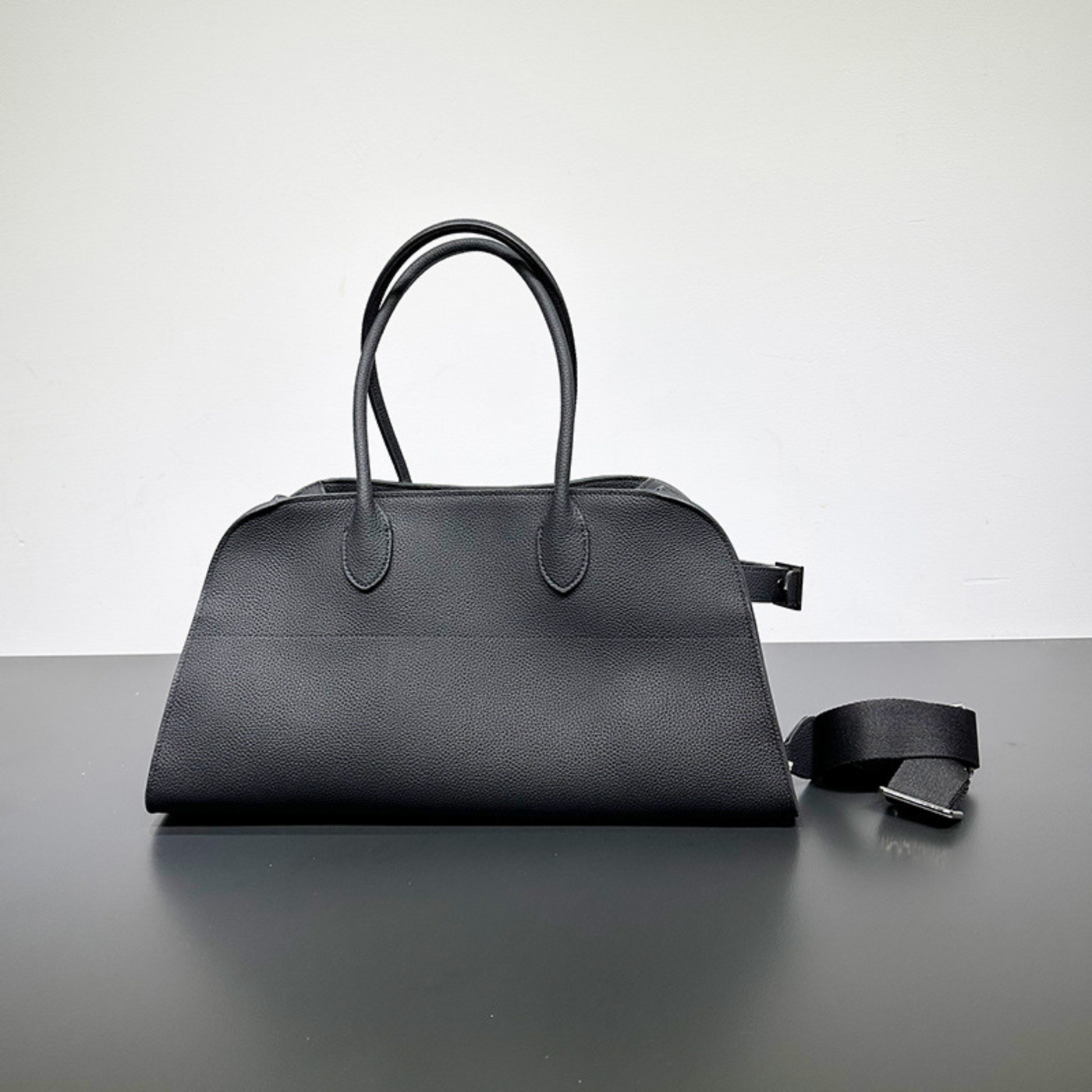 Wide-Base Structured Soft Leather Tote Bag