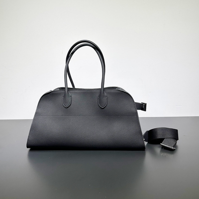 Wide-Base Structured Soft Leather Tote Bag