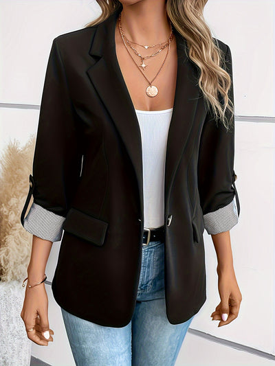 Light Blue Blazer – Double-Breasted, 3/4 Sleeve - Lunavitae