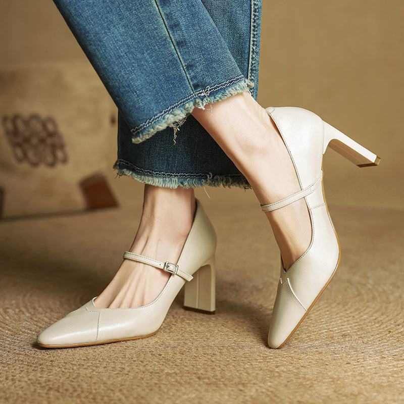 Emily Genuine Leather Heels - Lunavitae