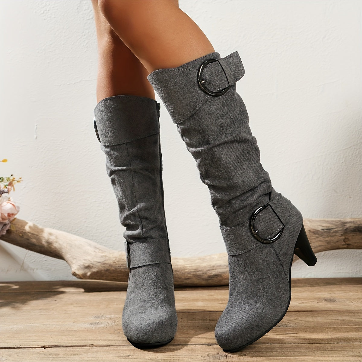 Fabric Knee-High Boots – Pointed Toe, Cone Heel - Lunavitae