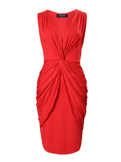 Sleeveless Pleated Party Dress – Elegant Fit & Flare - Lunavitae