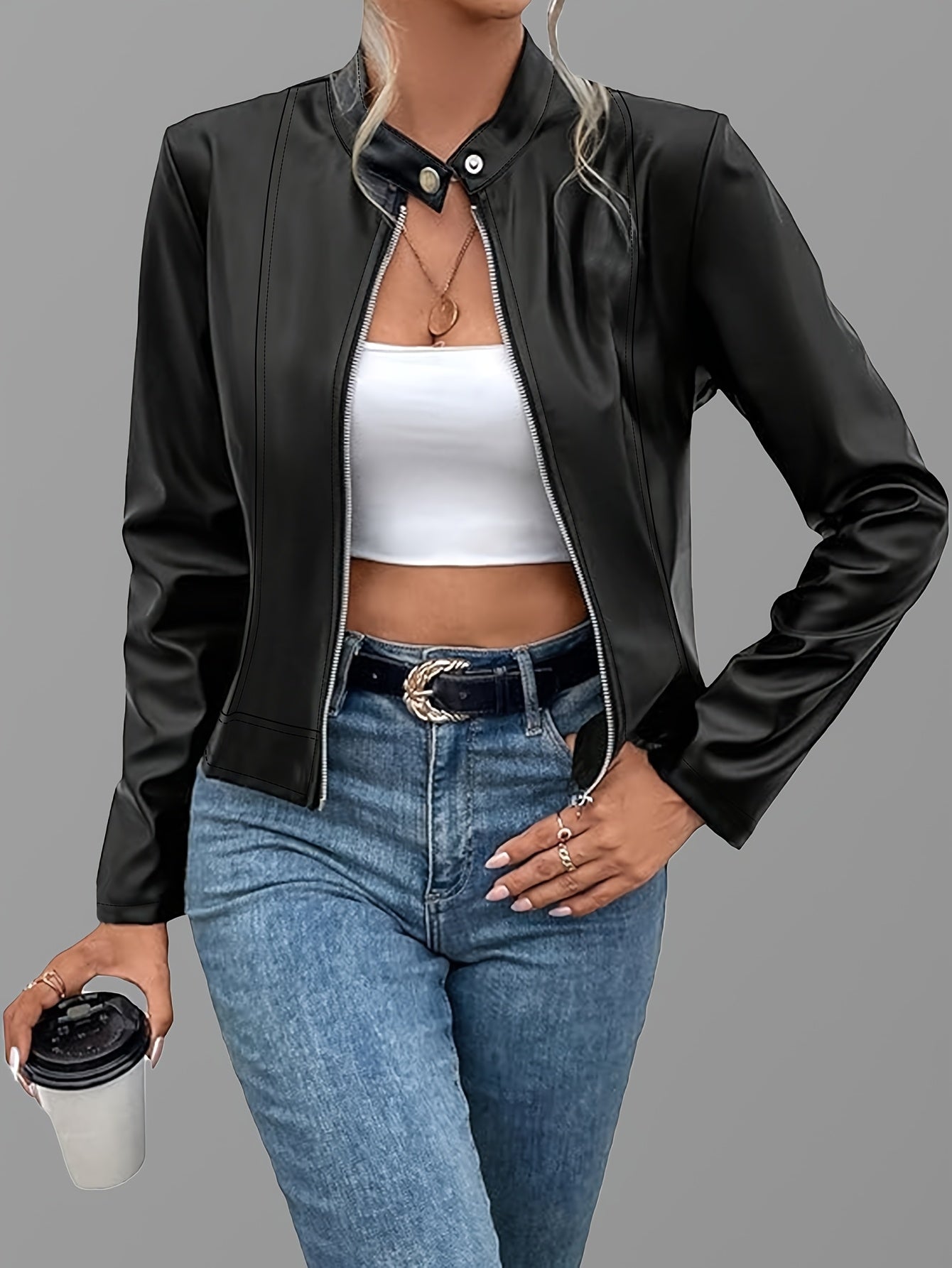 Elegant Black PU Jacket – Chic Fall/Winter Style - Lunavitae