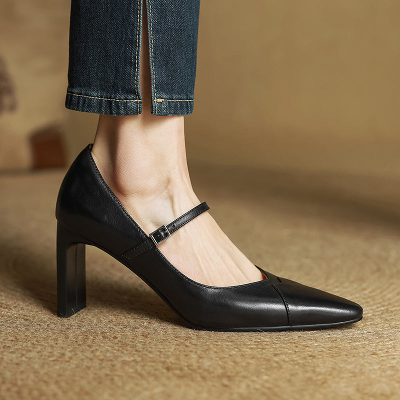 Emily Genuine Leather Heels - Lunavitae