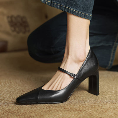 Emily Genuine Leather Heels - Lunavitae