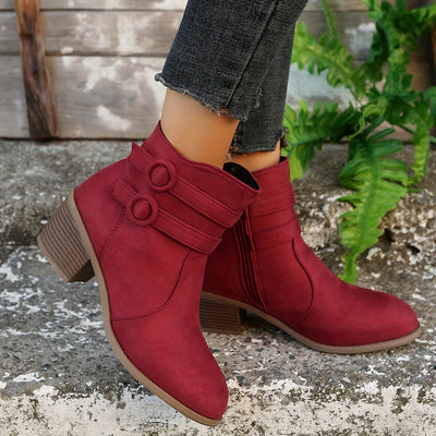Women’s Solid Pointed-Toe Block Heel Boots – Zipper Closure - Lunavitae
