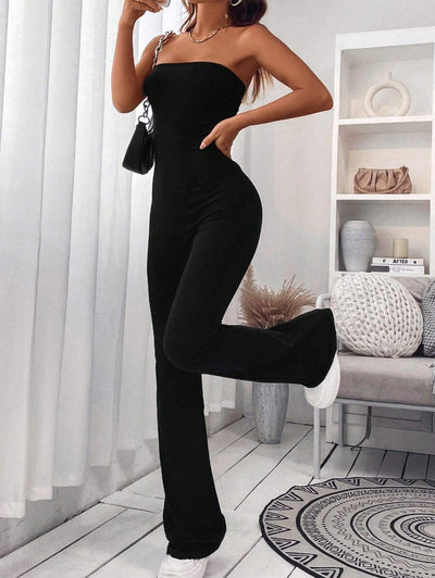 Strapless Flare Jumpsuit – Solid Color, Tube Style - Lunavitae