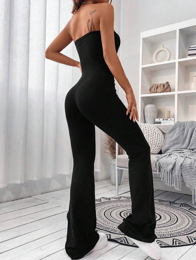 Strapless Flare Jumpsuit – Solid Color, Tube Style - Lunavitae