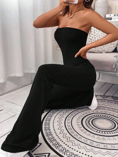 Strapless Flare Jumpsuit – Solid Color, Tube Style - Lunavitae