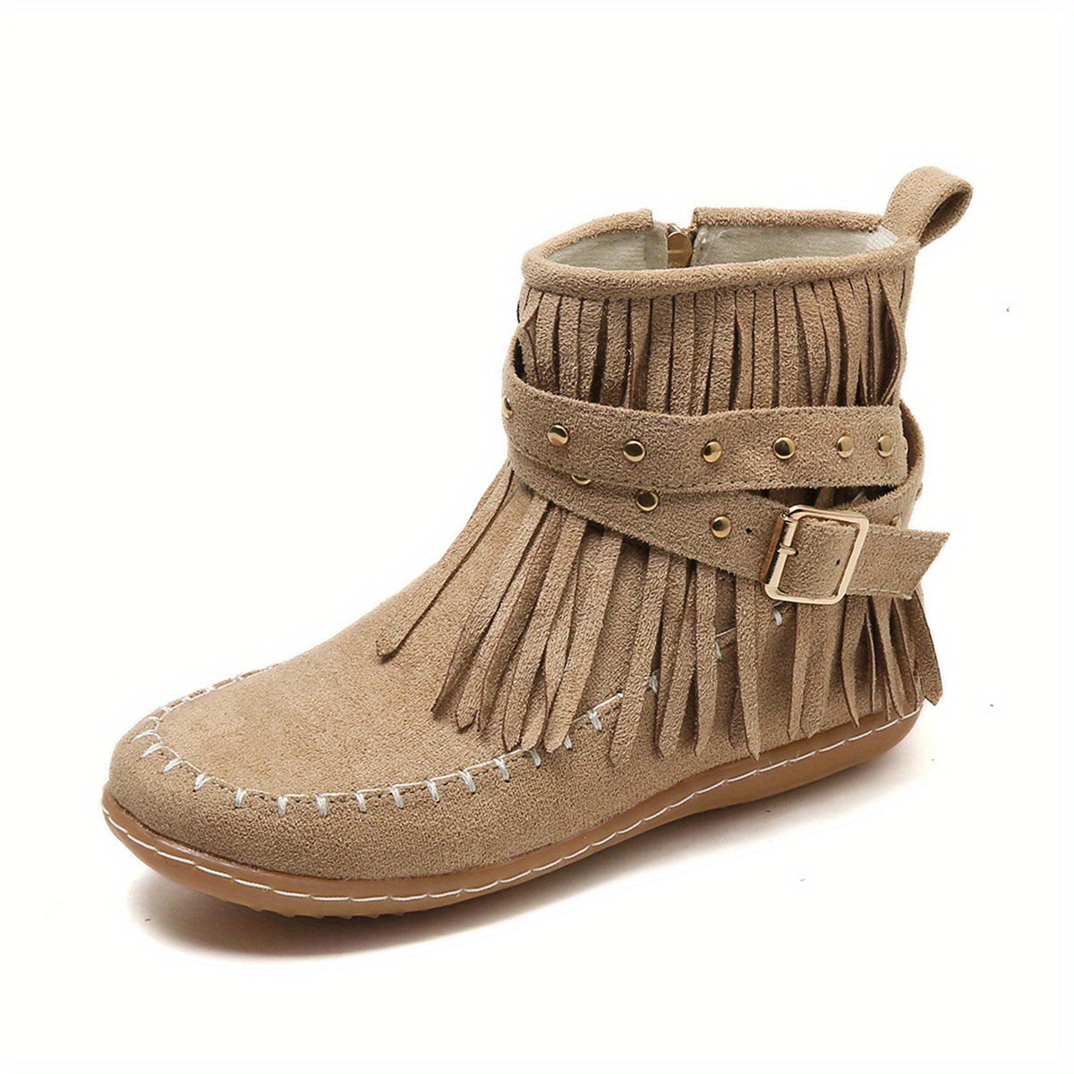 Tassel Ankle Boots – Buckle Strap, Side Zipper - Lunavitae