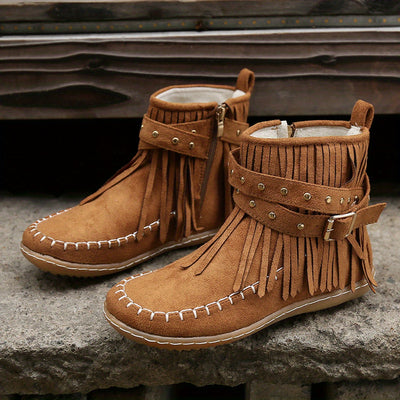 Tassel Ankle Boots – Buckle Strap, Side Zipper - Lunavitae