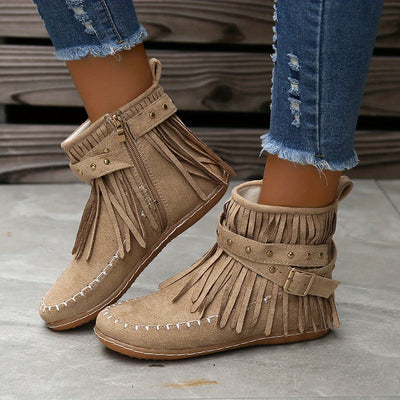 Tassel Ankle Boots – Buckle Strap, Side Zipper - Lunavitae