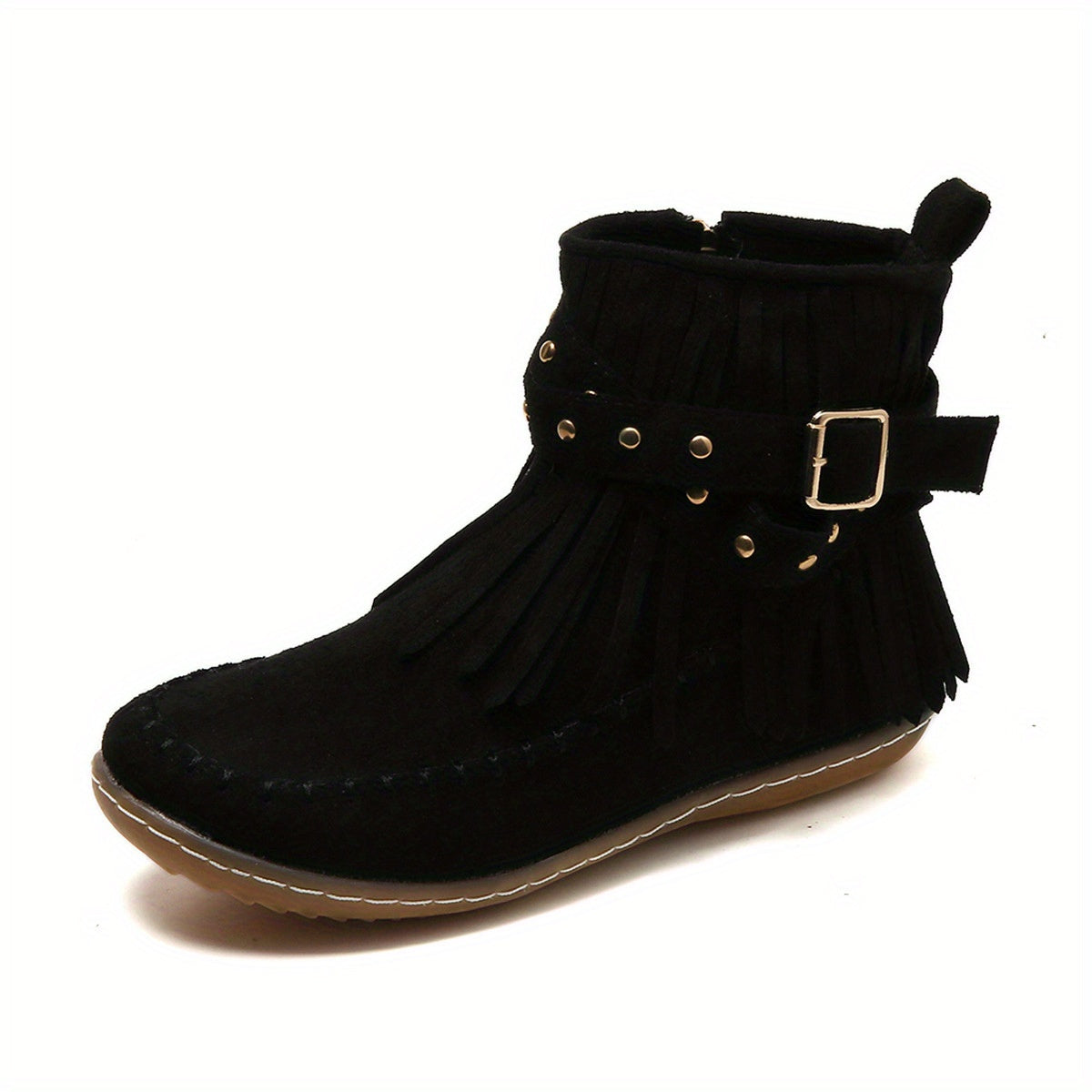 Tassel Ankle Boots – Buckle Strap, Side Zipper - Lunavitae
