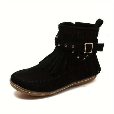 Tassel Ankle Boots – Buckle Strap, Side Zipper - Lunavitae