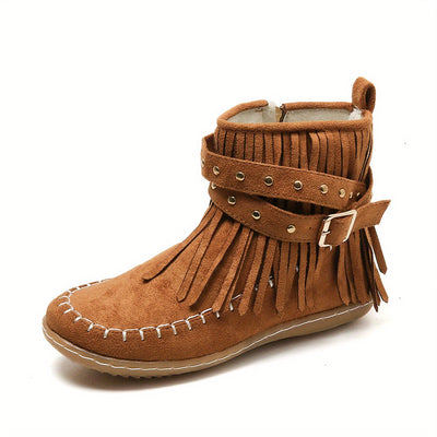 Tassel Ankle Boots – Buckle Strap, Side Zipper - Lunavitae