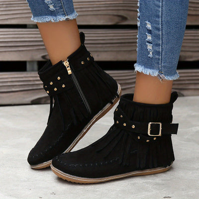 Tassel Ankle Boots – Buckle Strap, Side Zipper - Lunavitae