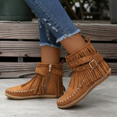 Tassel Ankle Boots – Buckle Strap, Side Zipper - Lunavitae
