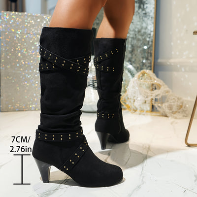 Chic Women’s Knee-High Boots – Chunky Heel, Side Zipper - Lunavitae