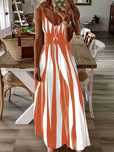Striped V-Neck Cami Dress – Sleeveless & Chic - Lunavitae