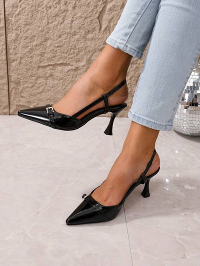 Pointed Toe Heels – Bow Detail, Kitten Wedge Sandals - Lunavitae