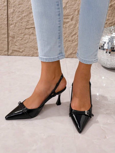 Pointed Toe Heels – Bow Detail, Kitten Wedge Sandals - Lunavitae