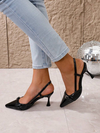 Pointed Toe Heels – Bow Detail, Kitten Wedge Sandals - Lunavitae