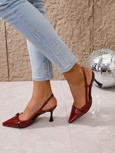 Pointed Toe Heels – Bow Detail, Kitten Wedge Sandals - Lunavitae