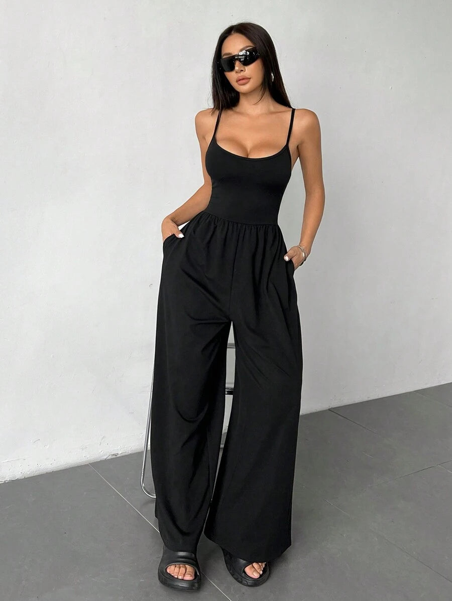 Spaghetti Strap Jumpsuit – Wide Leg, Sexy Fit - Lunavitae