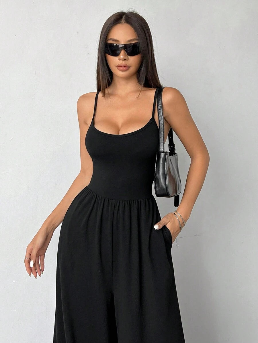 Spaghetti Strap Jumpsuit – Wide Leg, Sexy Fit - Lunavitae
