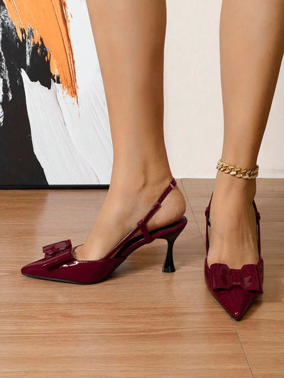Pointed Toe Heels – Bow Detail, Kitten Wedge Sandals - Lunavitae