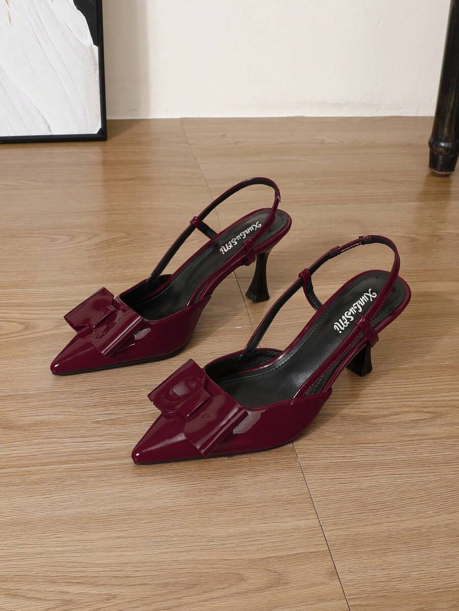Pointed Toe Heels – Bow Detail, Kitten Wedge Sandals - Lunavitae