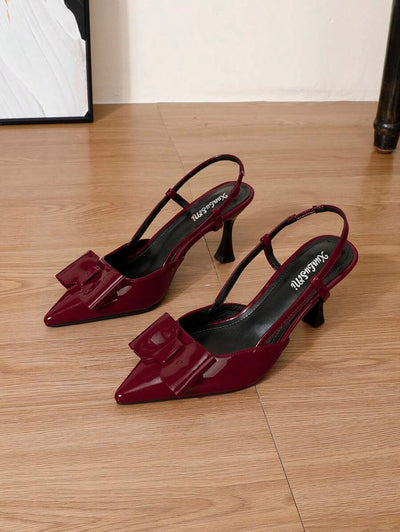 Pointed Toe Heels – Bow Detail, Kitten Wedge Sandals - Lunavitae