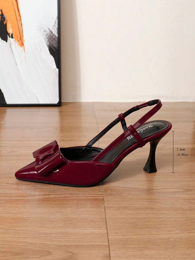 Pointed Toe Heels – Bow Detail, Kitten Wedge Sandals - Lunavitae