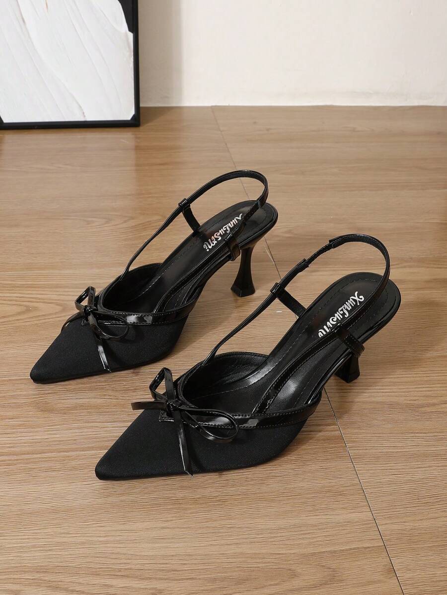 Pointed Toe Heels – Bow Detail, Kitten Wedge Sandals - Lunavitae