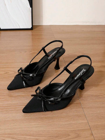 Pointed Toe Heels – Bow Detail, Kitten Wedge Sandals - Lunavitae