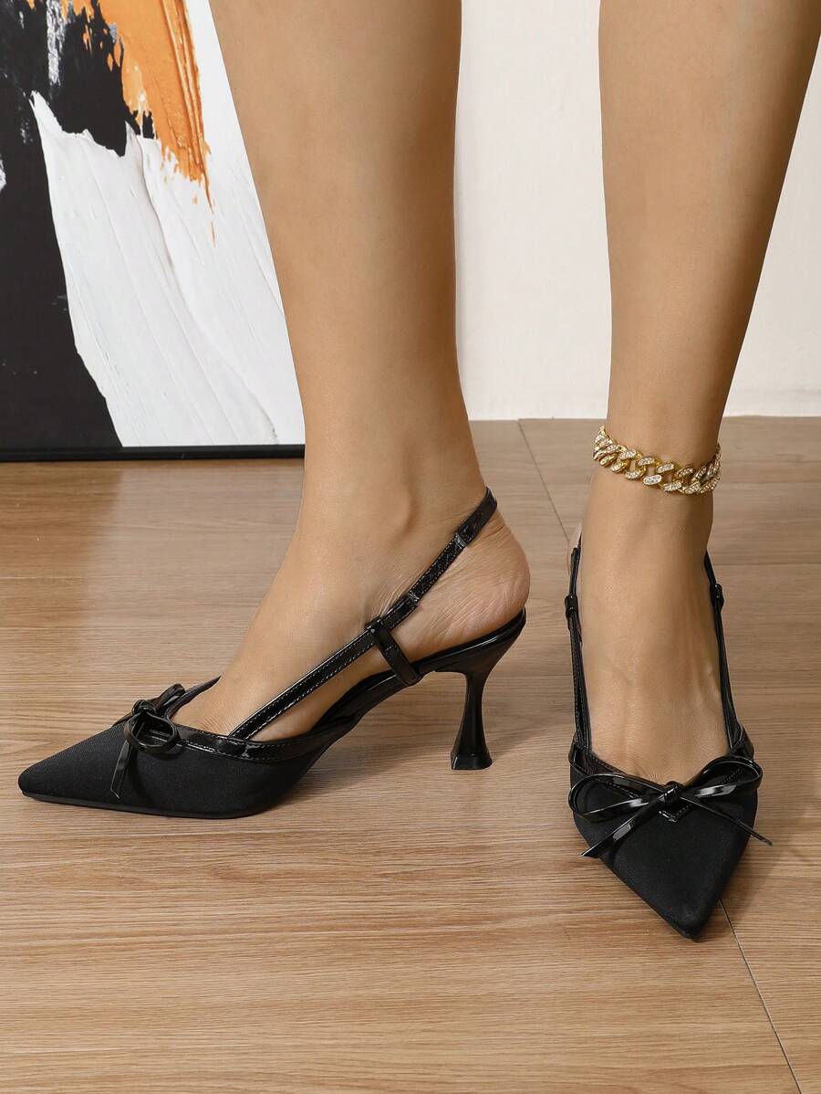 Pointed Toe Heels – Bow Detail, Kitten Wedge Sandals - Lunavitae