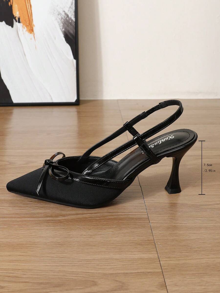Pointed Toe Heels – Bow Detail, Kitten Wedge Sandals - Lunavitae