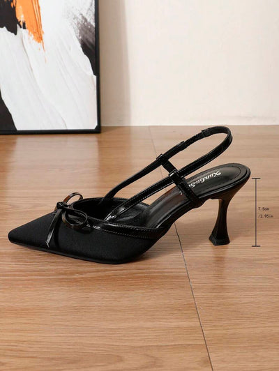 Pointed Toe Heels – Bow Detail, Kitten Wedge Sandals - Lunavitae