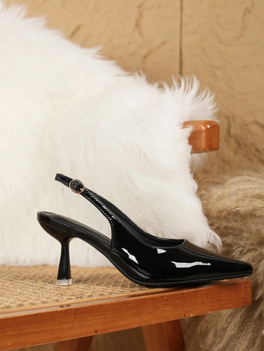 Pointed Toe Low Heel Pumps – Backless, Buckle Strap - Lunavitae