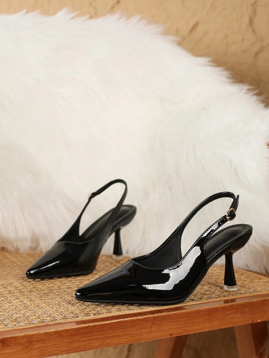 Pointed Toe Low Heel Pumps – Backless, Buckle Strap - Lunavitae