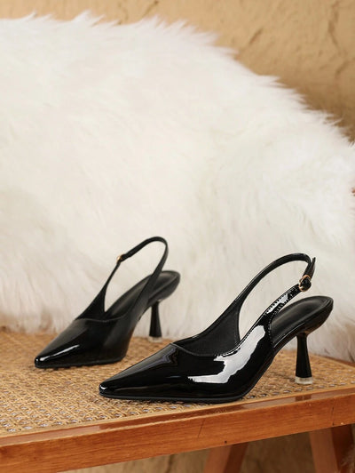 Pointed Toe Low Heel Pumps – Backless, Buckle Strap - Lunavitae