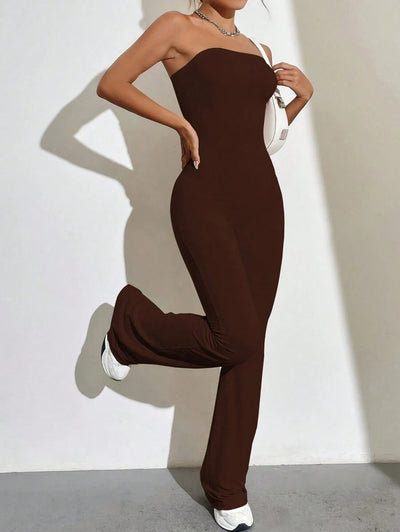 Strapless Flare Jumpsuit – Solid Color, Tube Style - Lunavitae