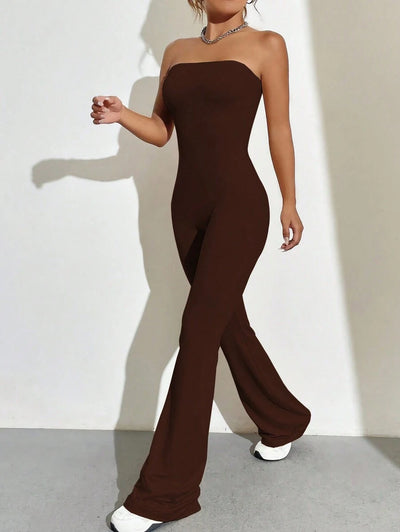 Strapless Flare Jumpsuit – Solid Color, Tube Style - Lunavitae