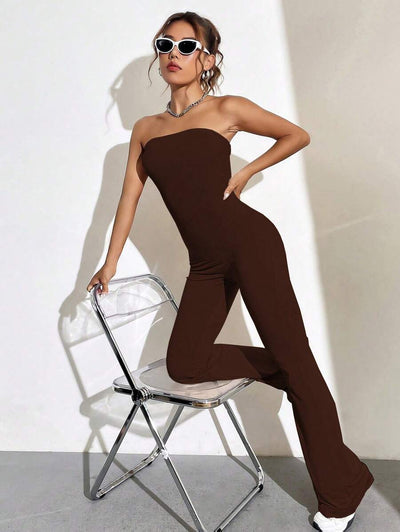Strapless Flare Jumpsuit – Solid Color, Tube Style - Lunavitae